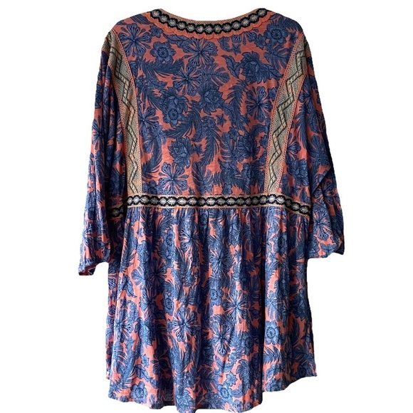 J Jill Boho Floral V Neck Embroidered Cotton Blend Tunic/Dress size XL - Picture 2 of 6